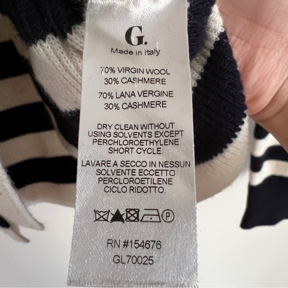 Goop G. LABEL Mindy Cashmere Wool Striped Turtleneck Sweater in Navy Cream - Picture 17 of 17